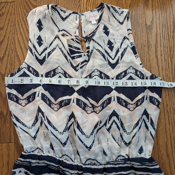 PARKER Silk Faux Wrap Aztec Tribal print Blue White Pink Dress size Small S - Picture 6 of 10